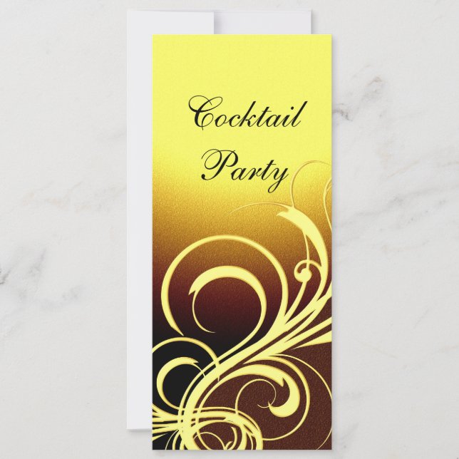 Inbjudan Party Elegant Gul Guld Brun Blommig (Framsida)