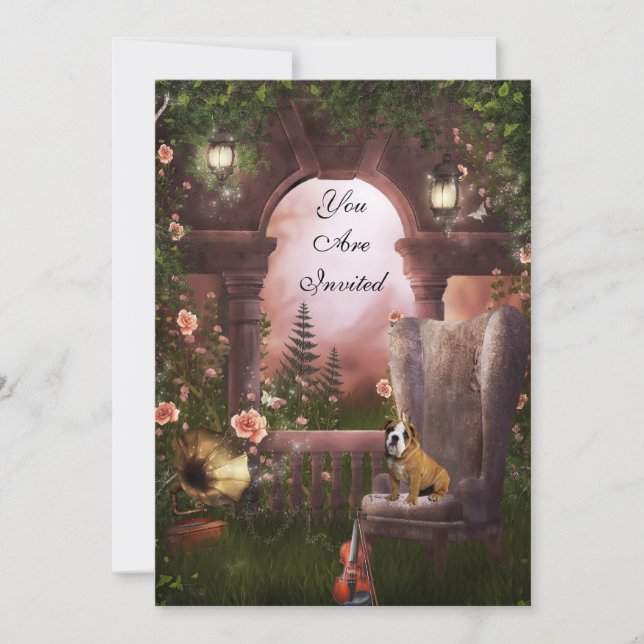 Inbjudan Party Moonlight Violin Hund Gramaphone (Framsida)