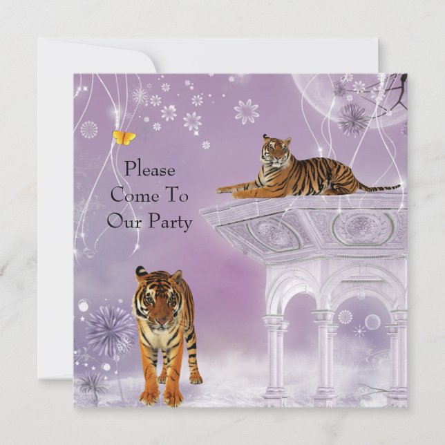 Inbjudan Party Tigers i Flowerworld (Framsida)