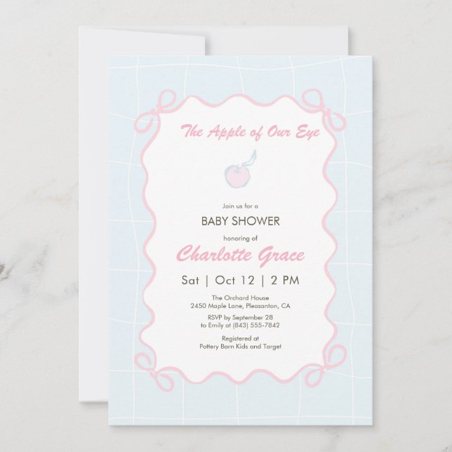 Inbjudan Pastel Blue Apple Baby Shower (Framsida)