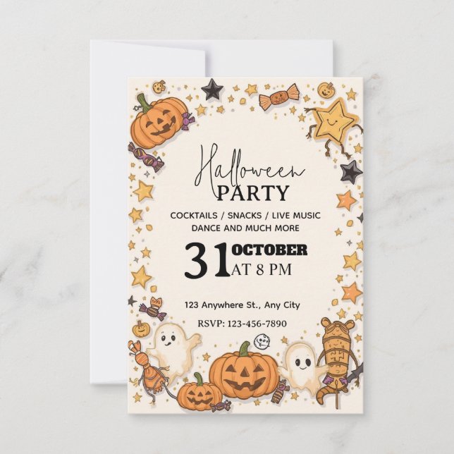 Inbjudan Pastel Cute Halloween fest - redigerbar (Framsida)