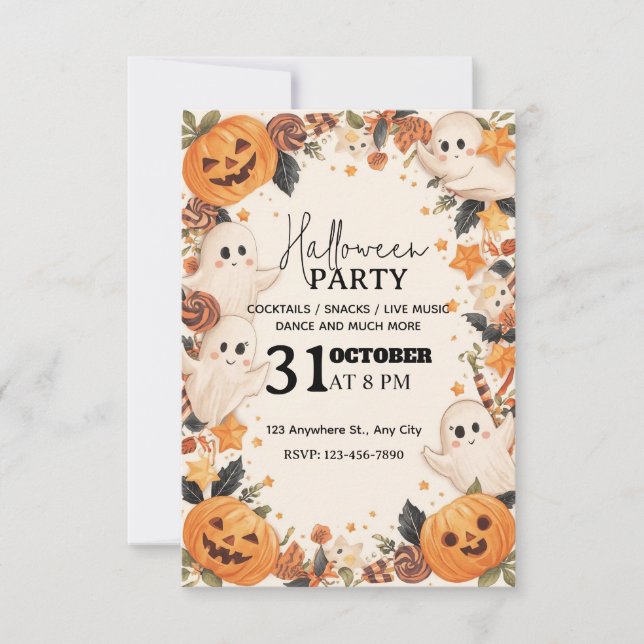 Inbjudan Pastel Cute Halloween fest - redigerbar (Framsida)