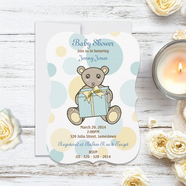 Inbjudan Pastel Cute Nalle Baby Shower (Skapare uppladdad)