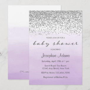 Inbjudan Pastel Lila and Silver Baby Shower