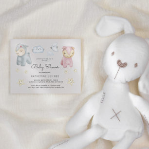 Inbjudan Pastel plush Leksak och Stars Baby Shower