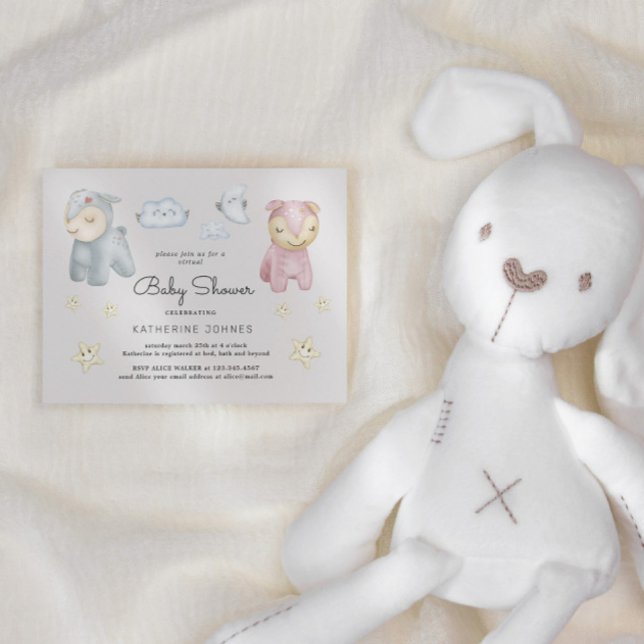 Inbjudan Pastel plush Leksak och Stars Baby Shower (Skapare uppladdad)