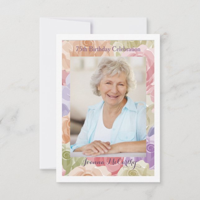 Inbjudan Pastel Rosor Photo (Lodrät) (Framsida)