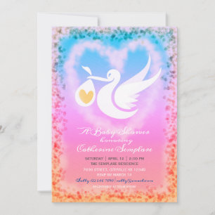 Inbjudan Pastel Stork Baby Shower