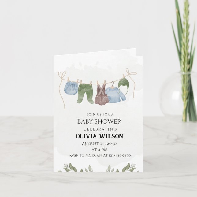 Inbjudan Pastel Watercolor Baby Shower (Framsida)