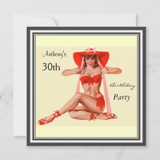 Inbjudan Pin-up Flicka och Grädde Födelsedagsfest (Framsida)
