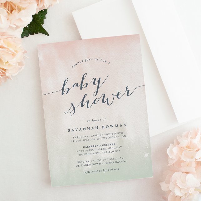 Inbjudan Pistachio Watercolor Pastel Baby Shower (Skapare uppladdad)