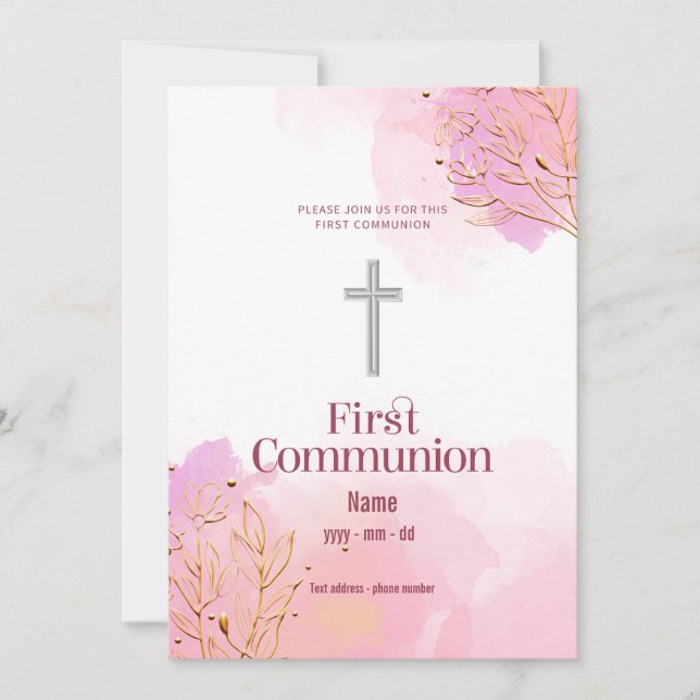 Inbjudan Première Communion Bordure aquarelle 2 (Framsida)