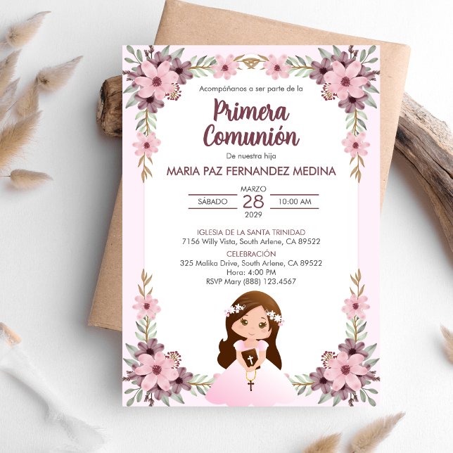 Inbjudan Primera Comunion Girls First Communion (Skapare uppladdad)