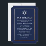 Inbjudan pub Mitzvah Elegant Blue och Guld<br><div class="desc">Blått och Guld-inbjudningskort för pub Mitzvah - Biljett Stil</div>
