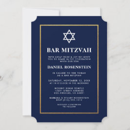 Inbjudan pub Mitzvah Elegant Blue och Guld