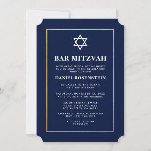 Inbjudan pub Mitzvah Elegant Blue och Guld