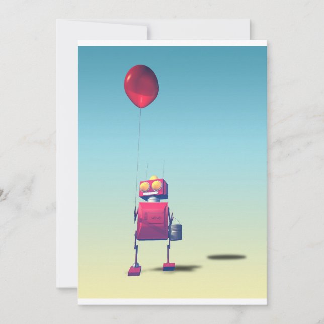 Inbjudan Red Birthday Robot 3 (Framsida)
