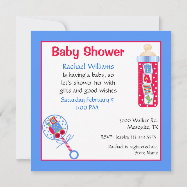 Inbjudan Red, White och Blue Baby Shower (Framsida)