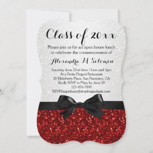 Inbjudan Red/White Sparkly Bow Shaped Studenten