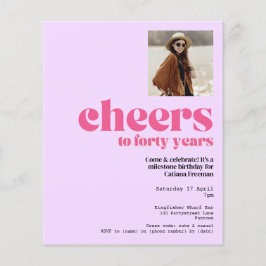 Inbjudan, Retro lila & rosa, 40-årsdag Flygblad