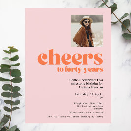 Inbjudan, Retro Rosa & Apricot, 40-årsdag Inbjudningar