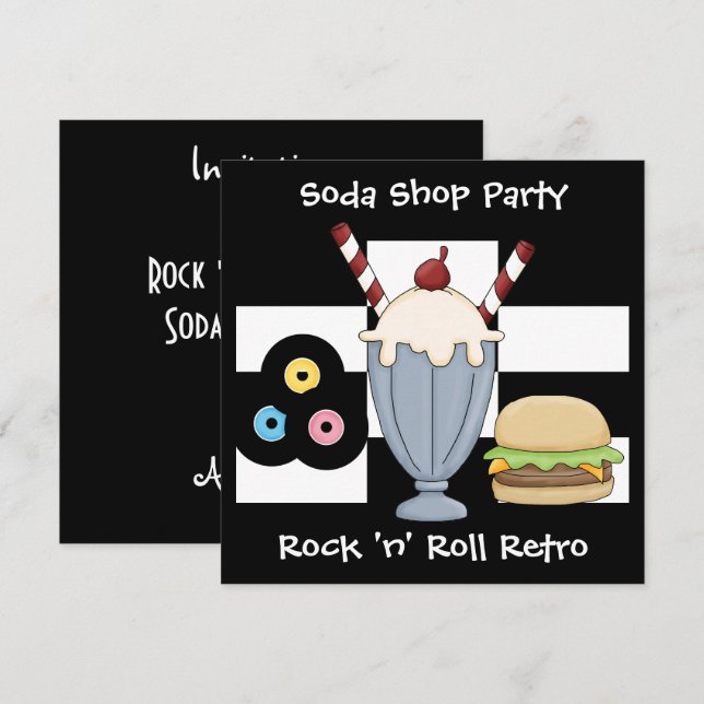 Inbjudan Rock 'n' Roll Retro Sodashop Party (Fram/baksida)