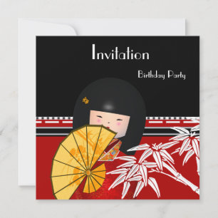 Inbjudan Röd Svart Vit Asiatisk Bambu