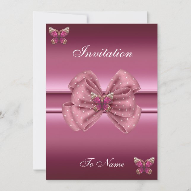 Inbjudan Rosa Fjäril Bow (Framsida)