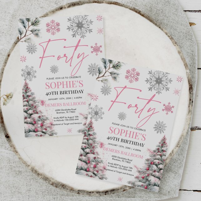 Inbjudan, Rosa och Silver på vintern 40 dagar Inbjudningar (Skapare uppladdad)