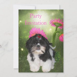 Inbjudan Shih Tzu Hund och Blommor