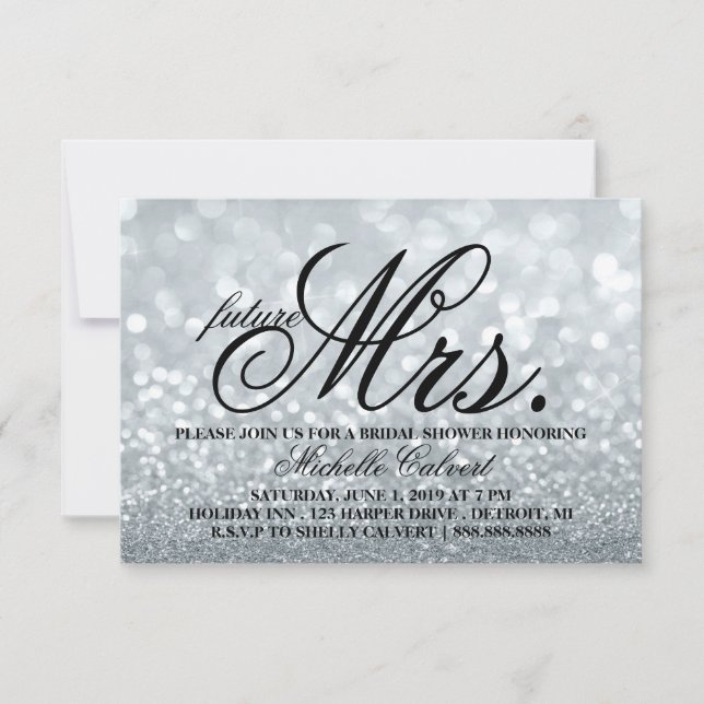 Inbjudan - Silver Glitter Fab Shower future Mrs. (Framsida)