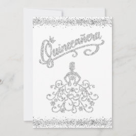 Inbjudan silver Glitter Quinceañera 15 Krona