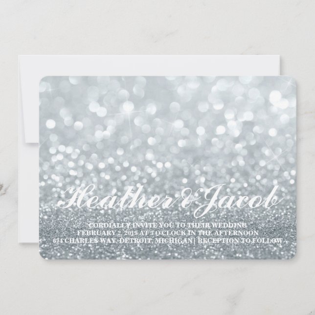Inbjudan - Silver Lit Glitter Fab Bröllop (Framsida)