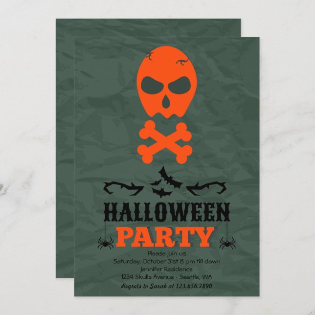 Inbjudan Skull och Crossbone Halloween fest (Fram/baksida)