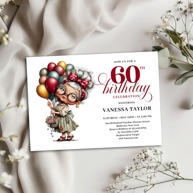 Inbjudan smalltalk Mall Humor 60-årsfirande Mall (Old Lady Humor 60th Birthday Invitation Template)