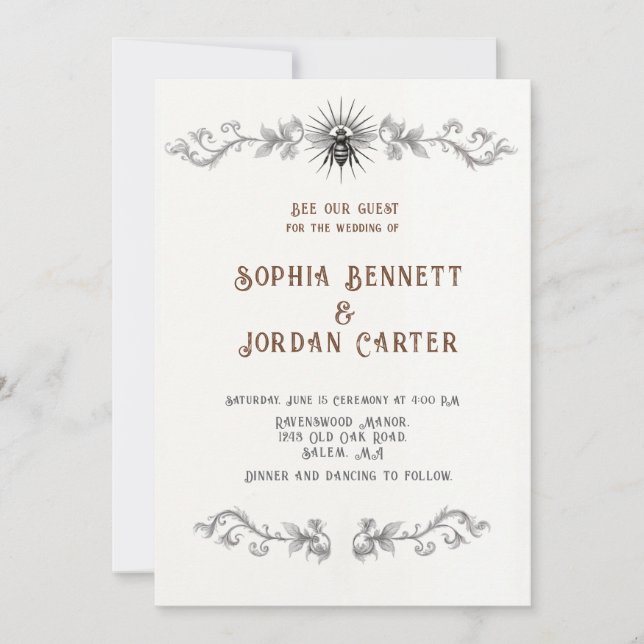 Inbjudan Sol & Hone till bitemat Vintage bröllop (Framsida)