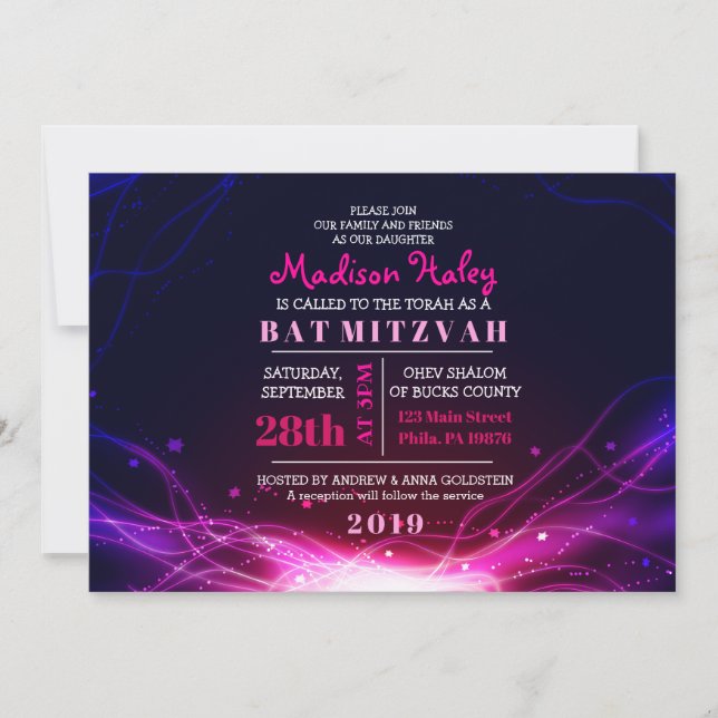 INBJUDAN STARS FUSCHIENS Bat mitzvah inbjudan (Framsida)