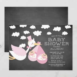 Inbjudan Stork & Twin Girls Twillingars Baby Showe