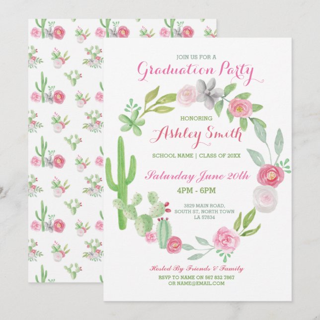 Inbjudan studenten till Party Fiesta Cactus Inbjud (Fram/baksida)