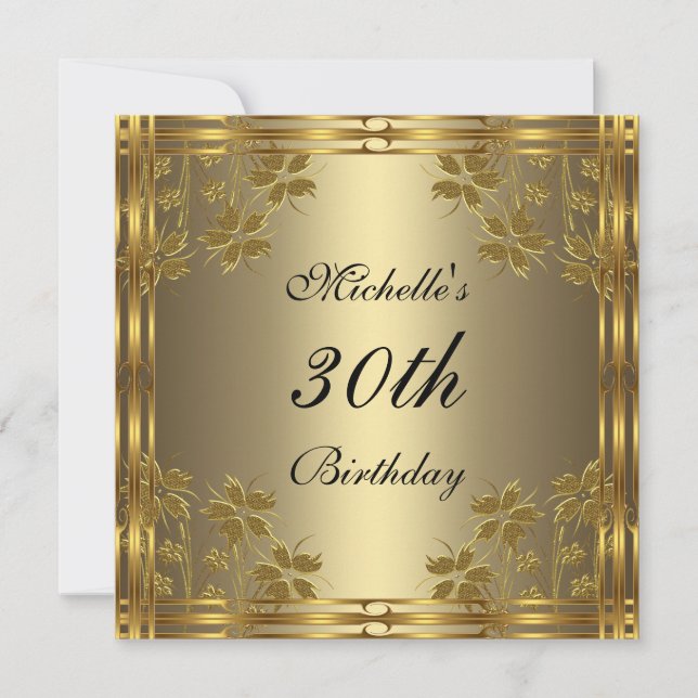 Inbjudan Svart Brons Guld & Guld Blommor (Framsida)