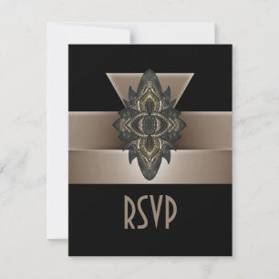 Inbjudan Svart Guld Biege Art Deco RSVP