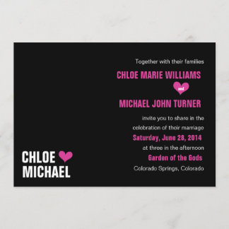 Inbjudan - Svart med Rosa Hearts