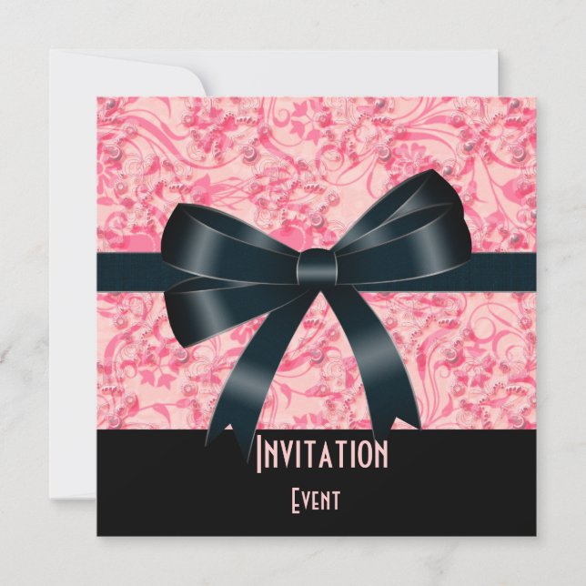 Inbjudan Svart Rosa Fjäril Bow (Framsida)