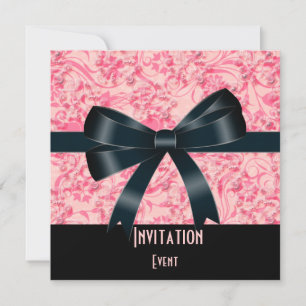 Inbjudan Svart Rosa Fjäril Bow