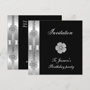 Inbjudan Svart Silver Diamant blomma Smycke