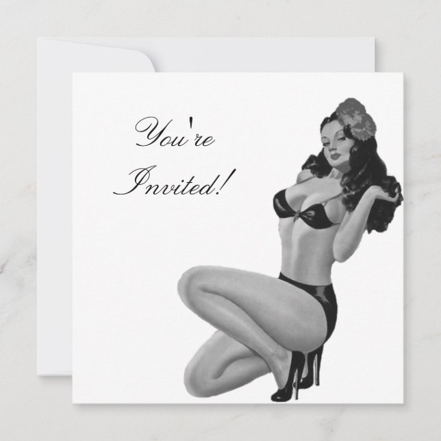 Inbjudan Svart & Vit Stil Pin-Up Flicka 20 (Framsida)