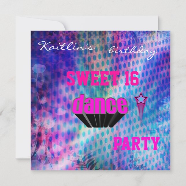 Inbjudan Sweet 16:e födelsedagsmusikdance Party (Framsida)