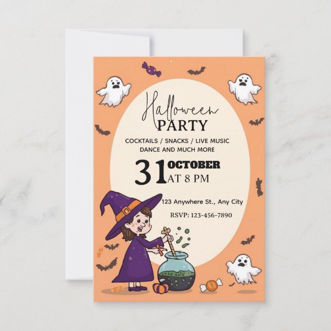 Inbjudan tecknad-Stil Halloween fest kan redigeras (Framsida)