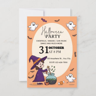 Inbjudan tecknad-Stil Halloween fest kan redigeras