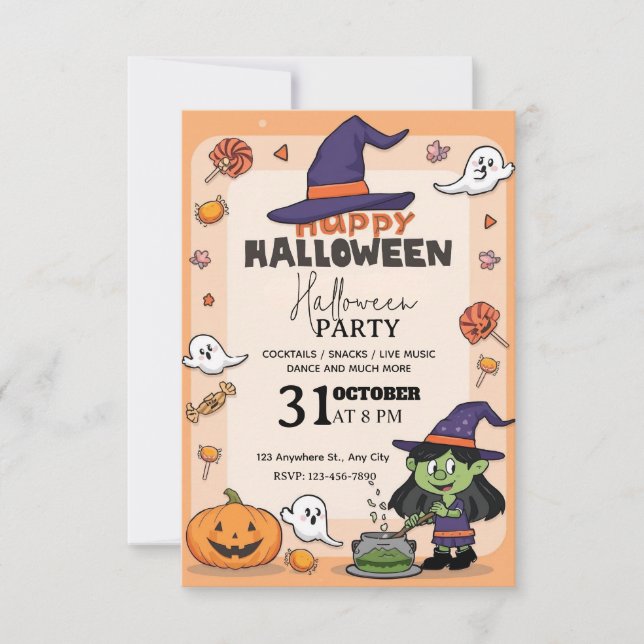 Inbjudan tecknad-Stil Halloween fest - redigerbar (Framsida)